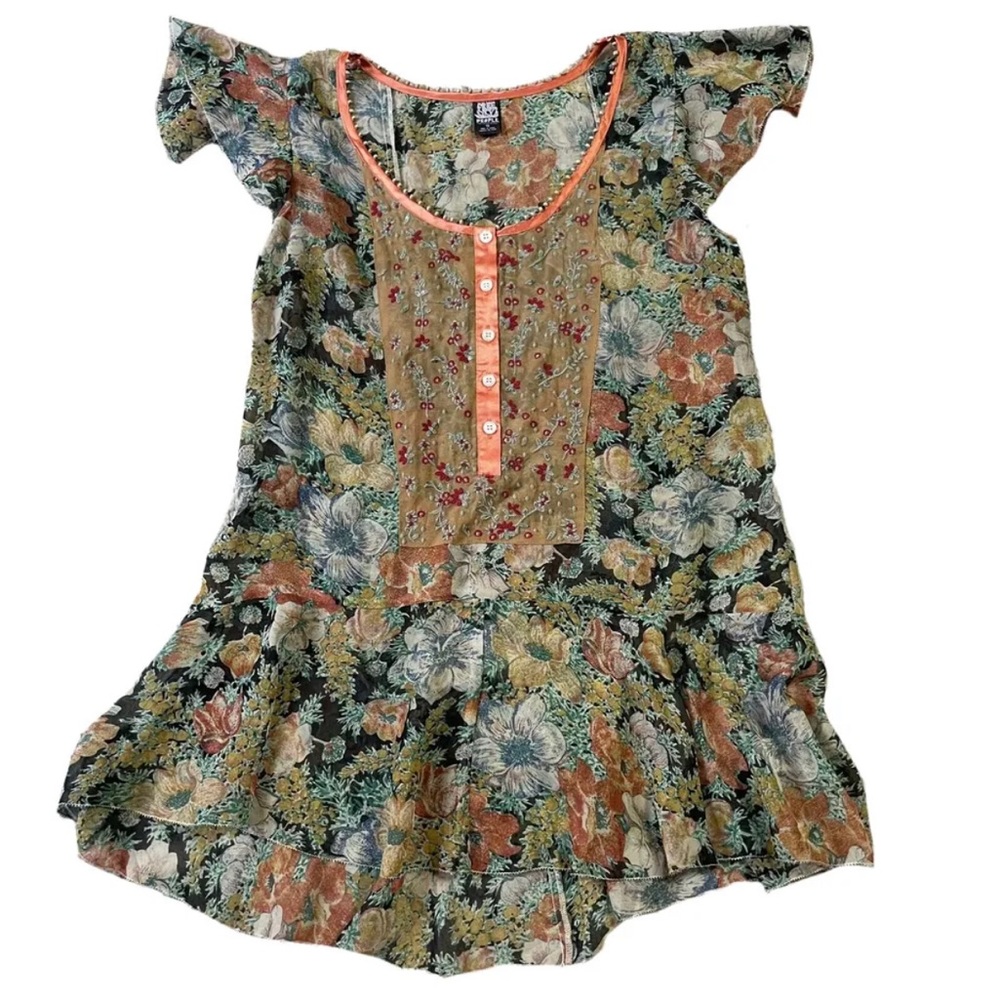 10 - Women's FREE PEOPLE Sheer Abstract Oversized Blouse / Mini Dress